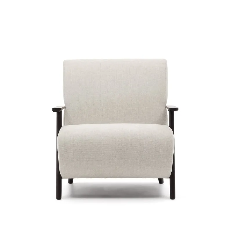 Meghan armchair in pearl chenille and with solid beech wood in a wenge finish FSC Mix Credit