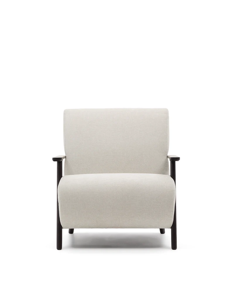 Meghan armchair in pearl chenille and with solid beech wood in a wenge finish FSC Mix Credit
