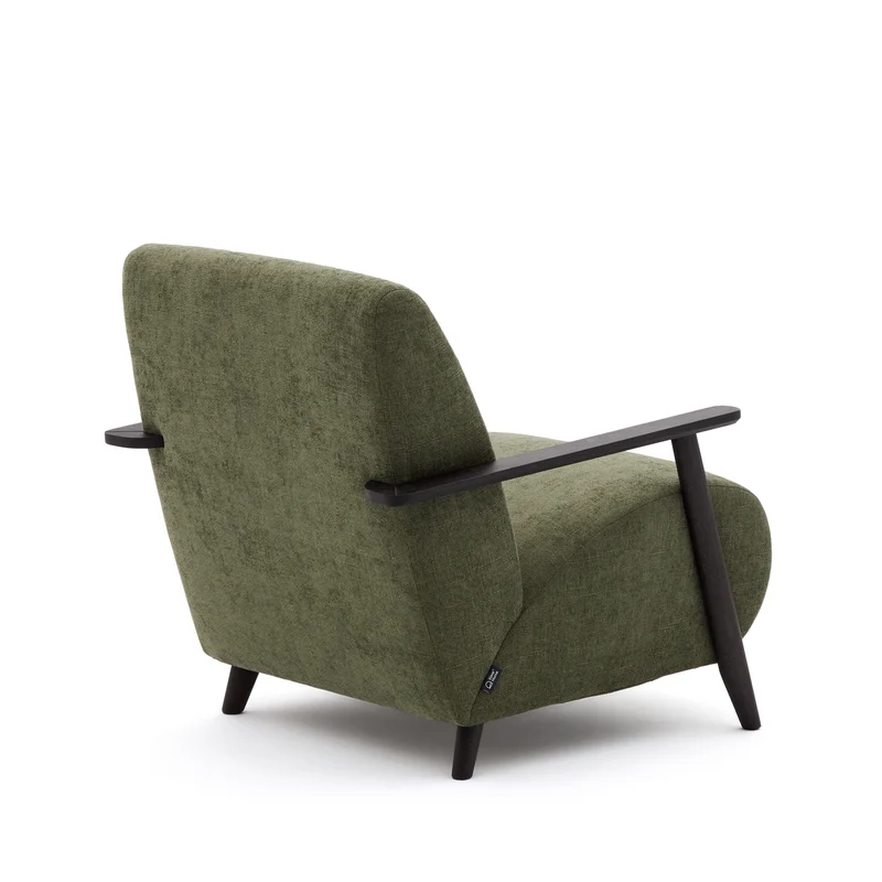Meghan armchair in green chenille and with solid beech wood in a wenge finish FSC Mix Credit