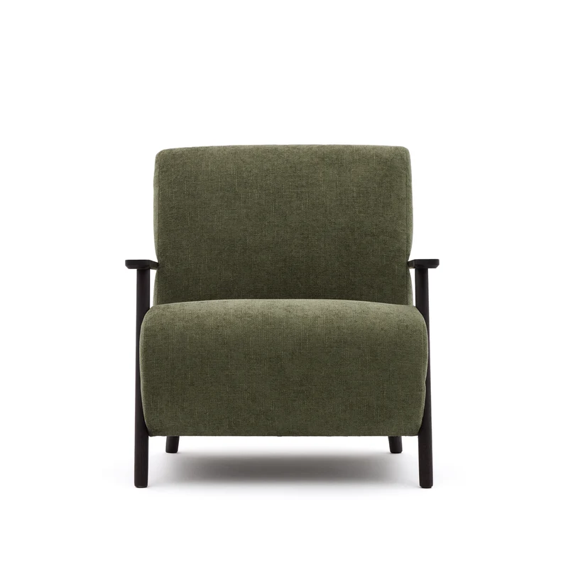 Meghan armchair in green chenille and with solid beech wood in a wenge finish FSC Mix Credit