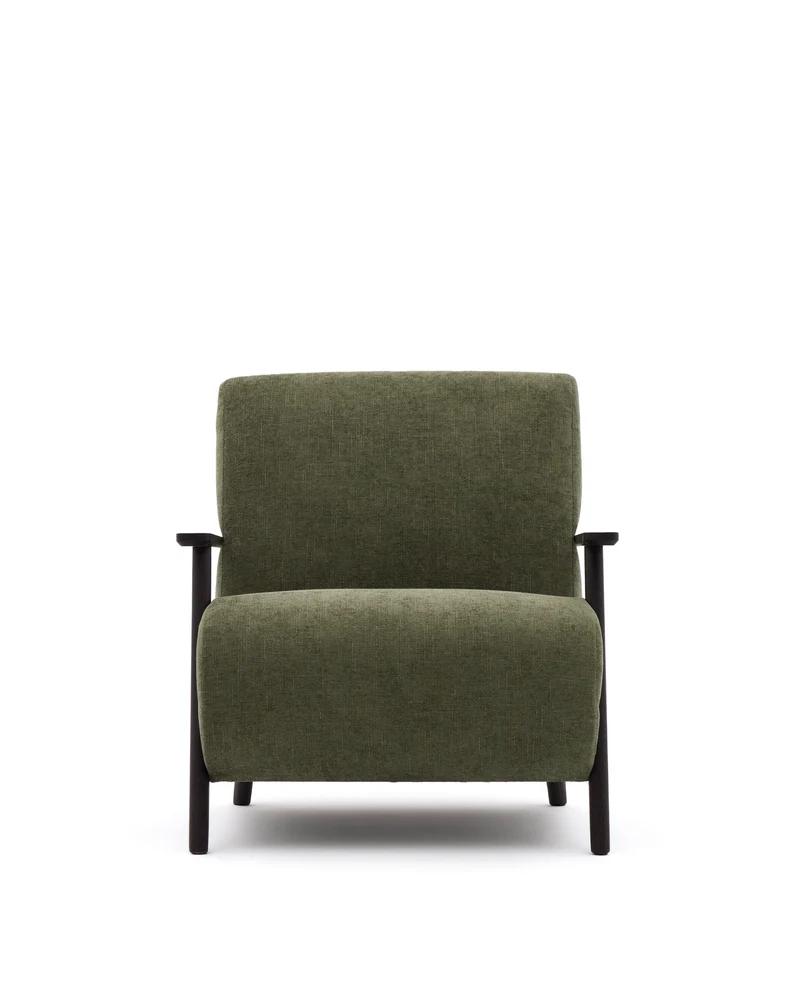 Meghan armchair in green chenille and with solid beech wood in a wenge finish FSC Mix Credit