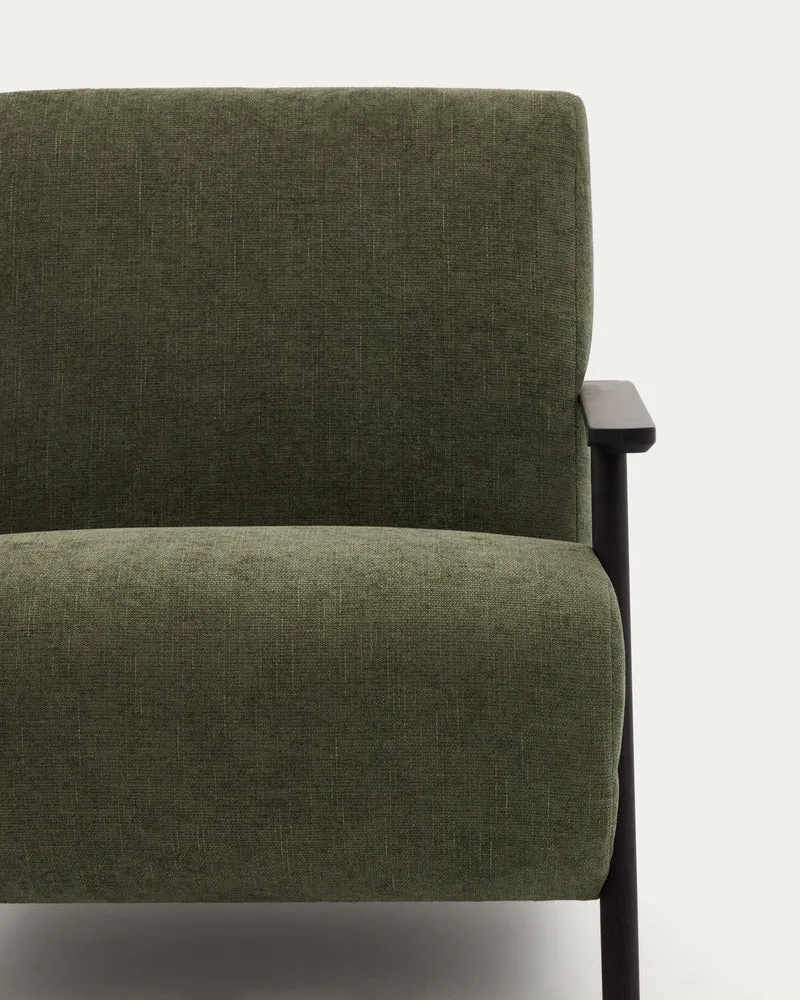 Meghan armchair in green chenille and with solid beech wood in a wenge finish FSC Mix Credit