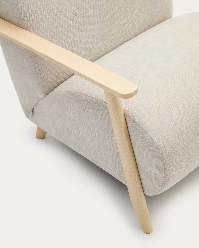 Meghan armchair in pearl chenille and with solid beech wood in a natural finish FSC Mix Credit