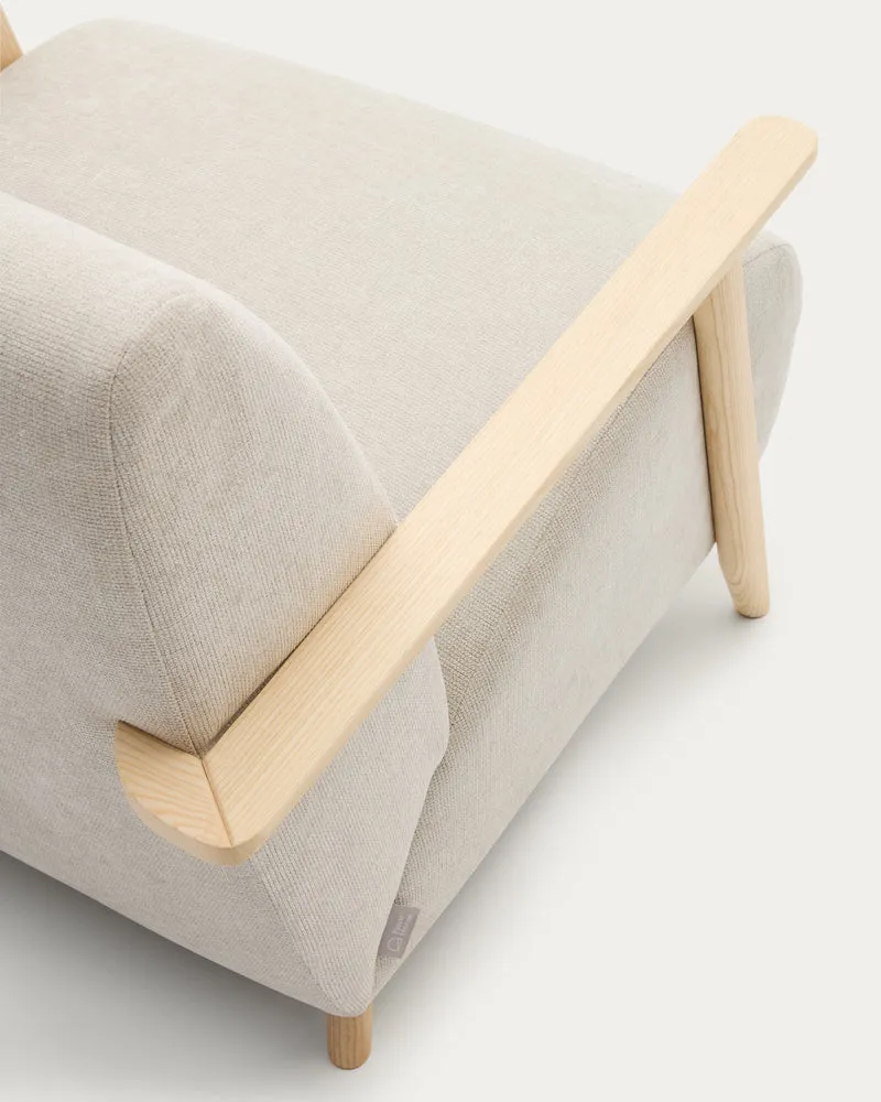 Meghan armchair in pearl chenille and with solid beech wood in a natural finish FSC Mix Credit