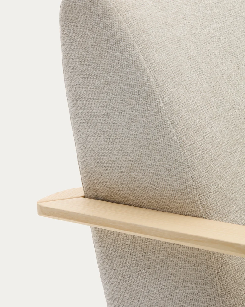 Meghan armchair in pearl chenille and with solid beech wood in a natural finish FSC Mix Credit