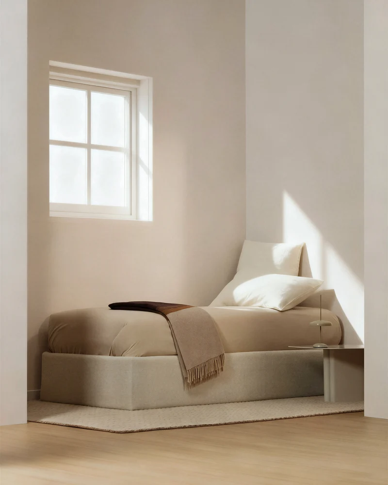 Nelzi ecru chenille side-opening ottoman bed base with removable cover for 90 x 200cm mattress FSC 100%