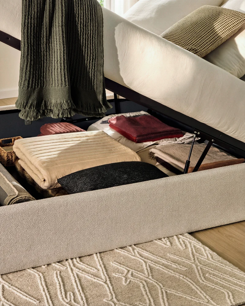 Nelzi ecru chenille ottoman bed base with removable cover for 160 x 200cm mattress FSC 100%