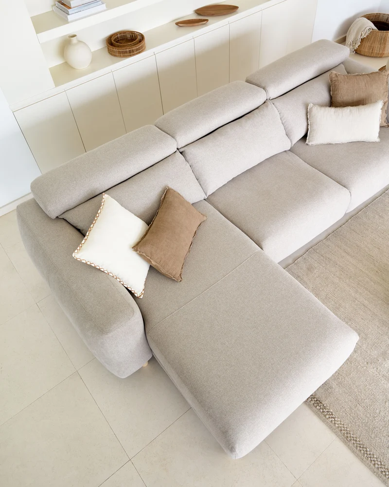 Singa 3 Seater with Chaise & Reclining Headrests - Beige