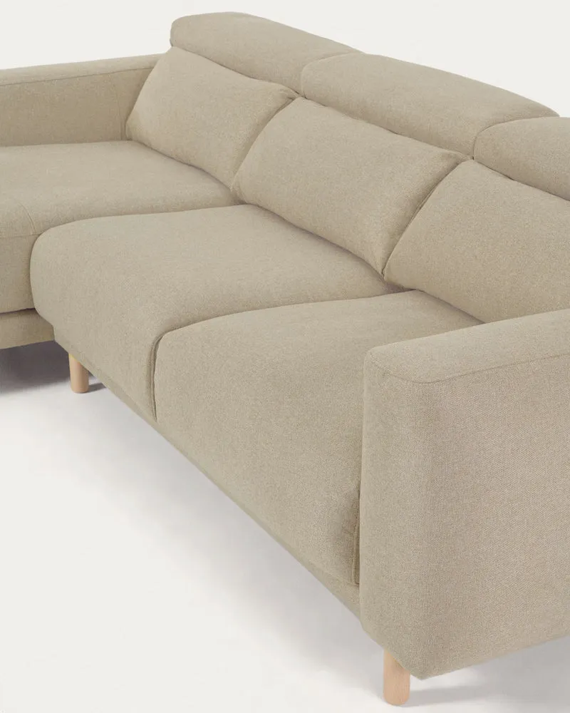 Singa 3 Seater with Chaise & Reclining Headrests - Beige