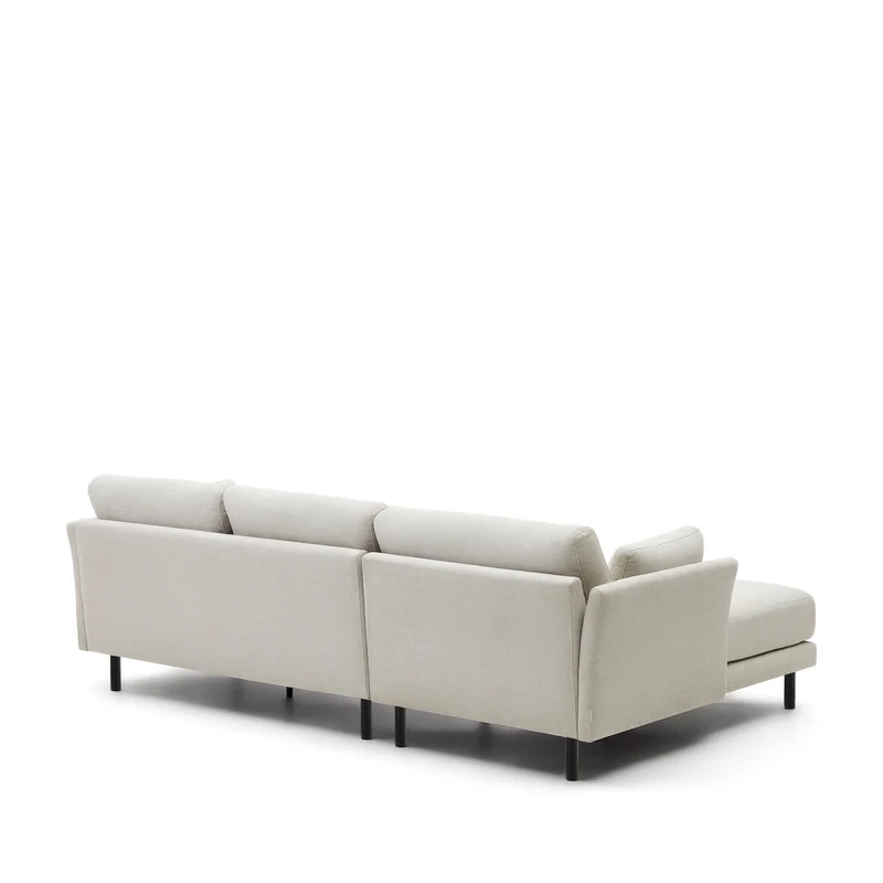 Gilma 3 Seater with Chaise - Pearl Chenille & Black Legs