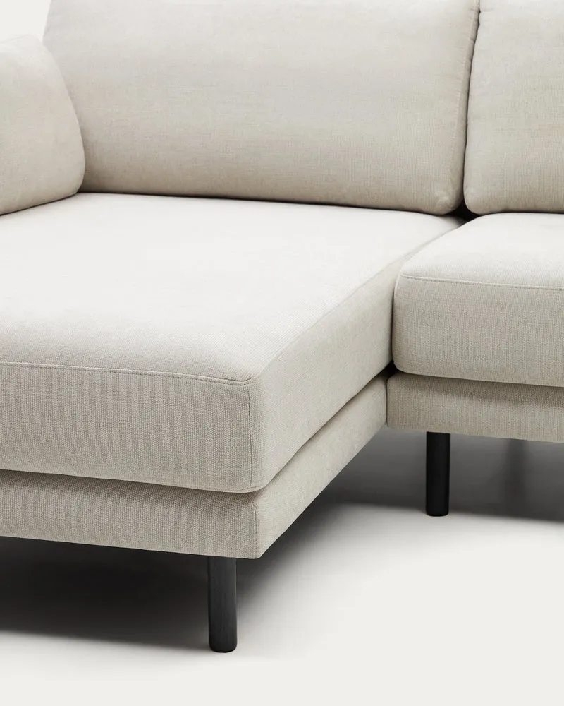 Gilma 3 Seater with Chaise - Pearl Chenille & Black Legs