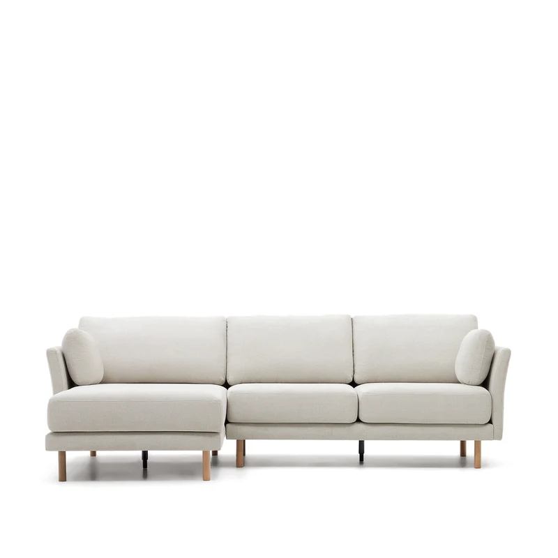 Gilma 3 Seater with Chaise - Pearl Chenille & Natural Legs