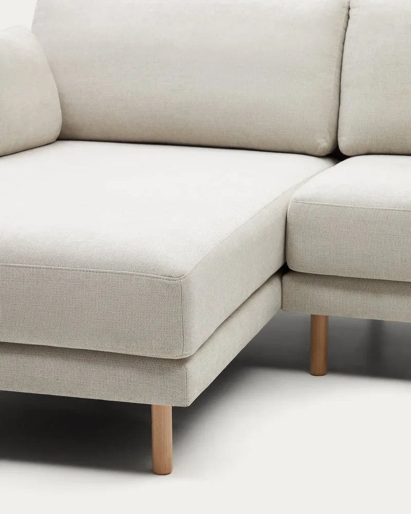 Gilma 3 Seater with Chaise - Pearl Chenille & Natural Legs
