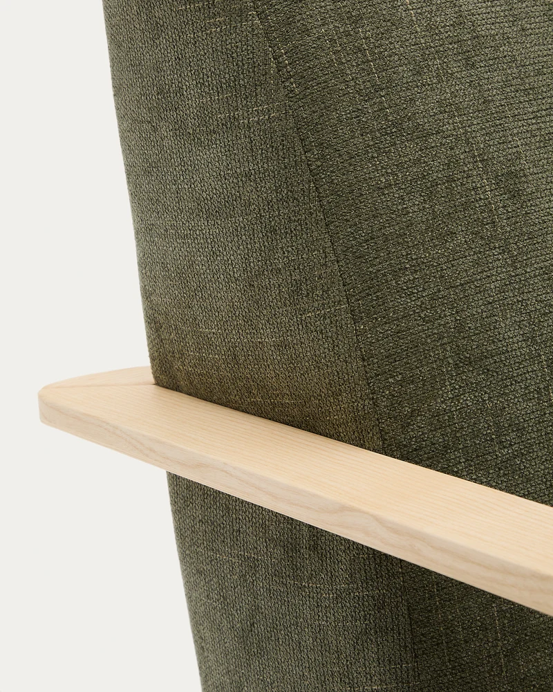 Meghan armchair in green chenille and with solid beech wood in a natural finish FSC Mix Credit