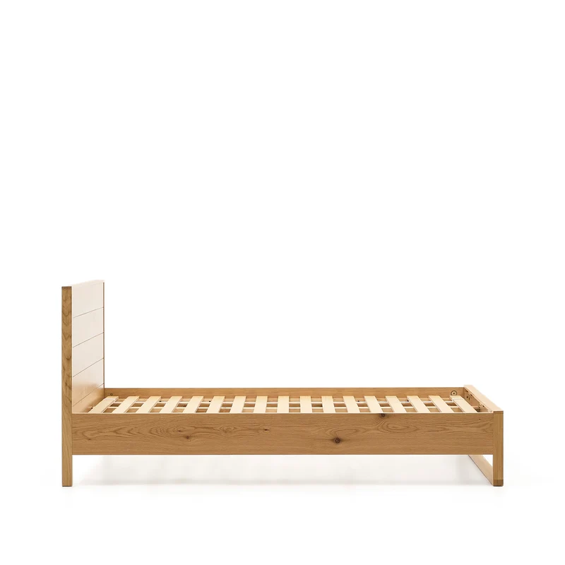 Alguema bed in oak veneer with natural finish for 90 x 190cm mattress