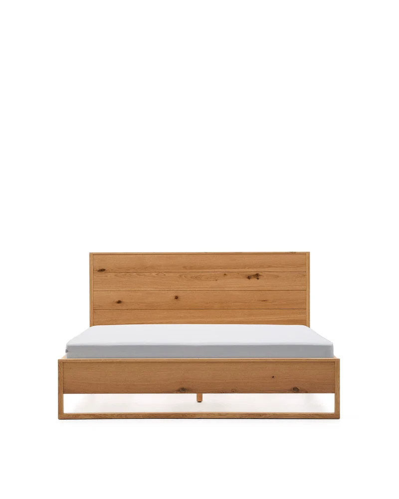 Alguema bed in oak veneer with natural finish for 160 x 200cm mattress