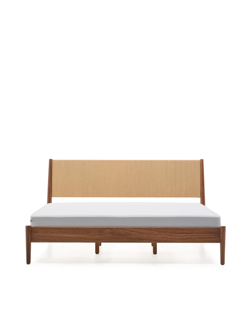 Elan bed in veneer and solid walnut wood with cord mattress 180 x 200 cm FSC Mix Credit