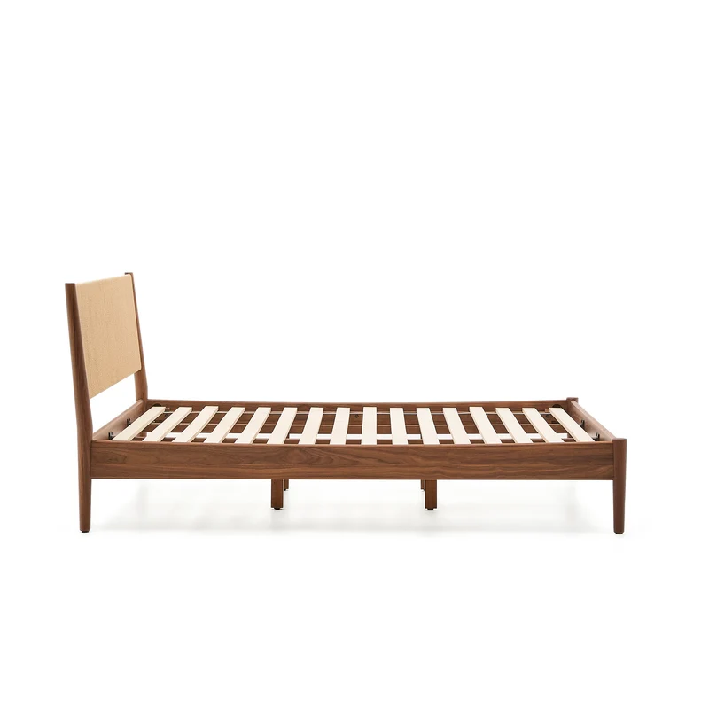 Elan bed in veneer and solid walnut wood with cord mattress 180 x 200 cm FSC Mix Credit