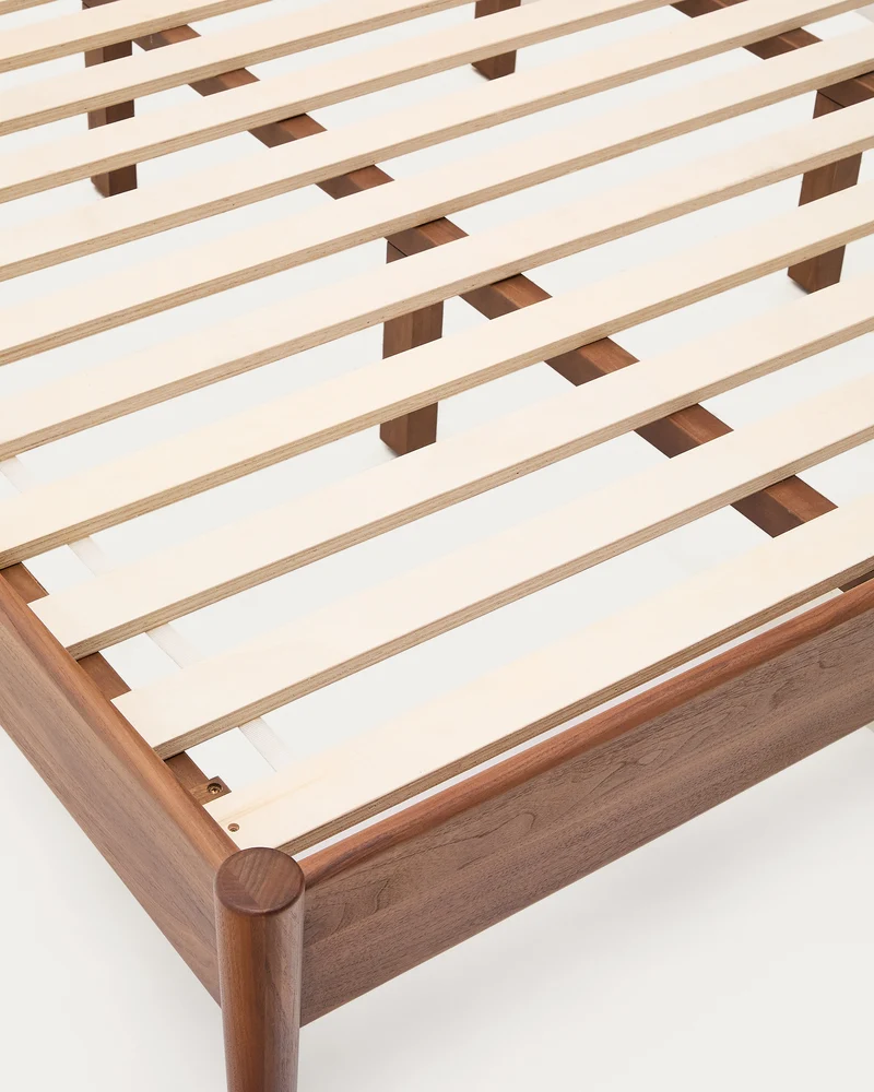 Elan bed in veneer and solid walnut wood with cord mattress 180 x 200 cm FSC Mix Credit
