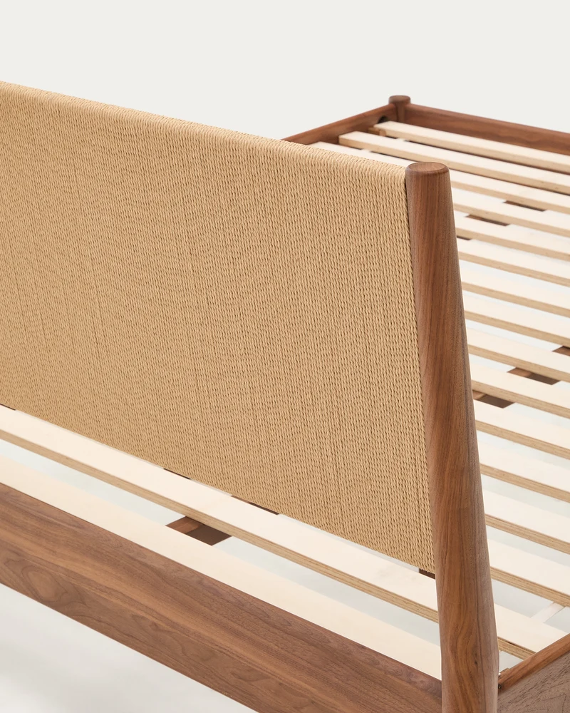 Elan bed in veneer and solid walnut wood with cord mattress 180 x 200 cm FSC Mix Credit