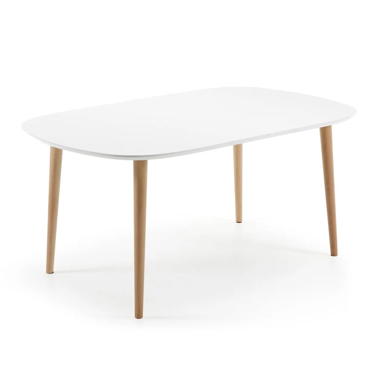 Oqui extendable oval table with an oak veneer and solid wood legs, Ø 160 (260) x 100 cm