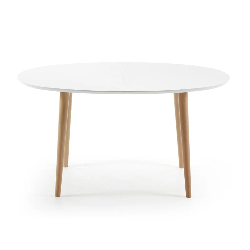 Oqui oval extendable MDF table with white lacquer and solid beech legs 140(220)x90 cm