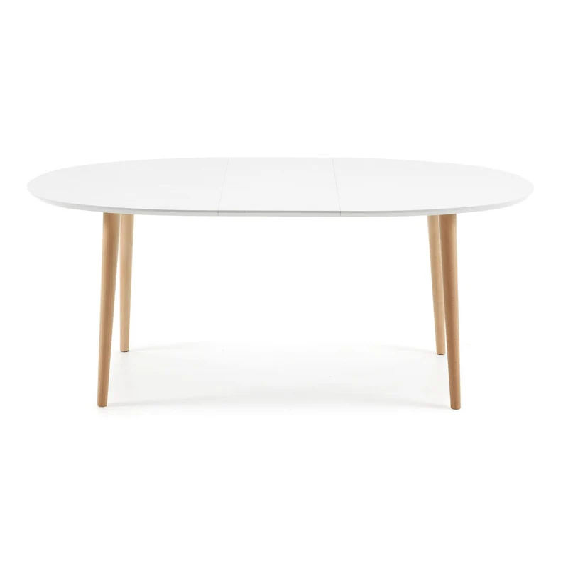 Oqui oval extendable MDF table with white lacquer and solid beech legs 140(220)x90 cm