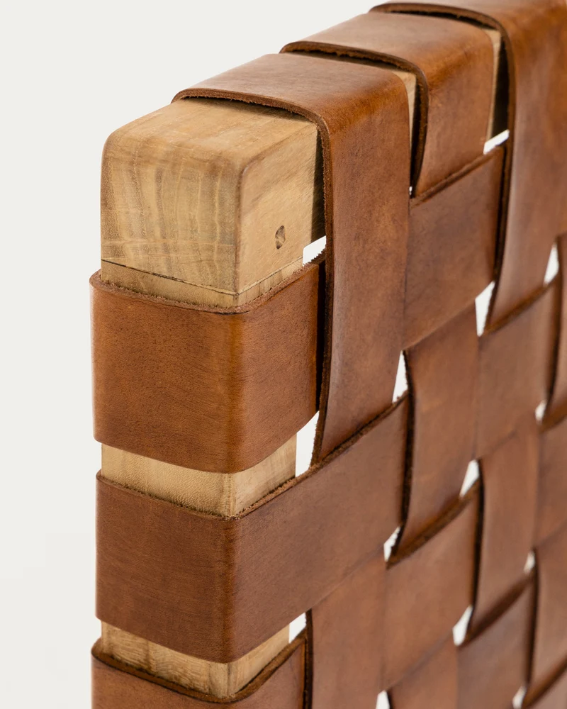 Calixta solid teak wood and leather headboard with natural finish for a bed up to 150 cm
