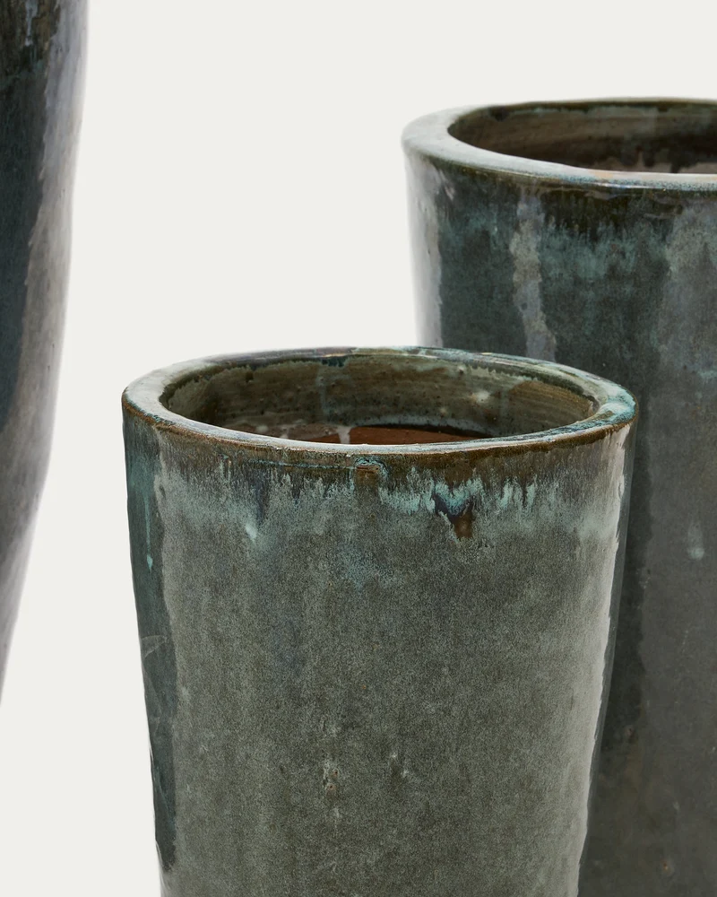 Rotja set of 3 terracotta planters with glazed green finish Ø 26 / 35 / 47 cm