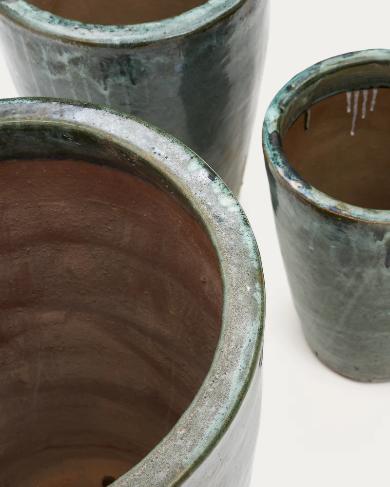 Rotja set of 3 terracotta planters with glazed green finish Ø 26 / 35 / 47 cm