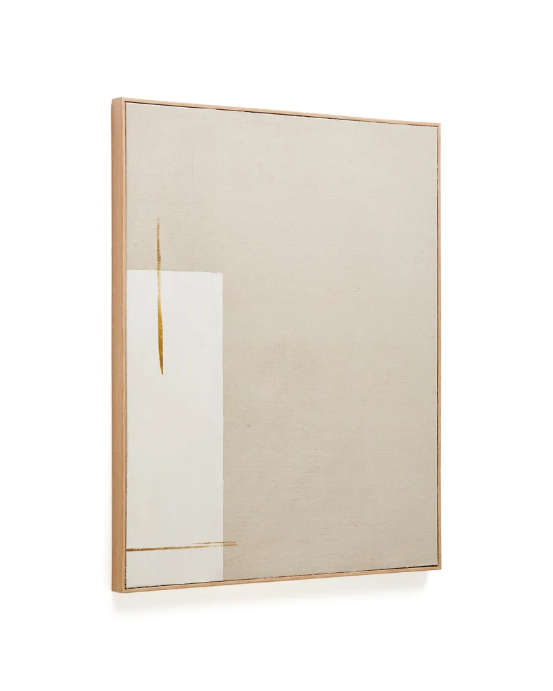Salin abstract painting with a vertical beige linen stripe 80 x 100 cm