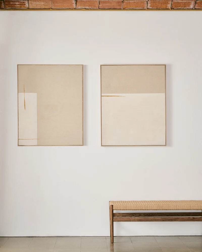 Salin abstract painting with a horizontal linen stripe 80 x 100 cm