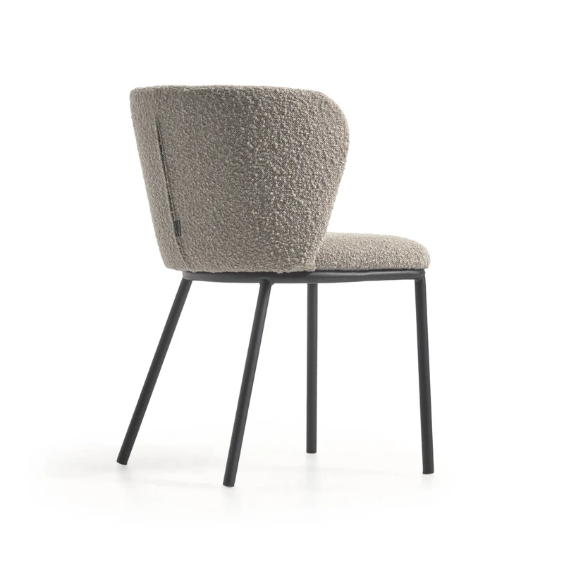 Ciselia chair with light grey bouclé and black metal FR