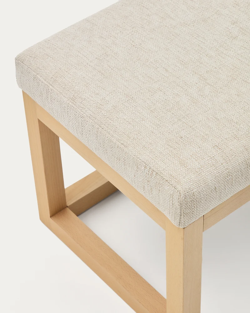 Loya bench in beige chenille and beech wood 128cm