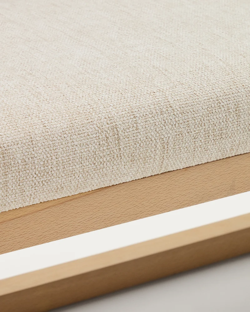 Loya bench in beige chenille and beech wood 128cm