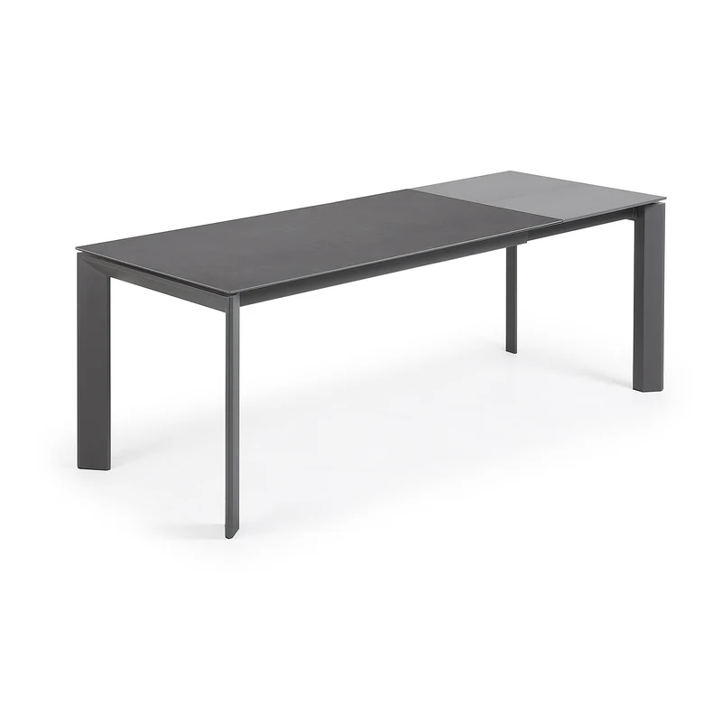Axis extendable porcelain table with Volcano Rock finish and dark grey legs, 160 (220) cm