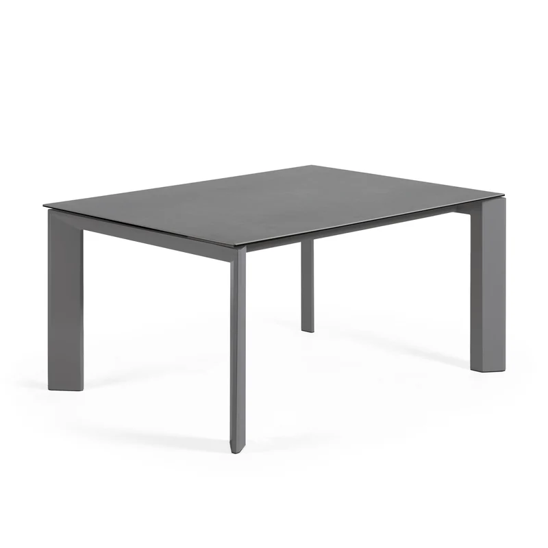 Axis extendable porcelain table with Volcano Rock finish and dark grey legs, 160 (220) cm