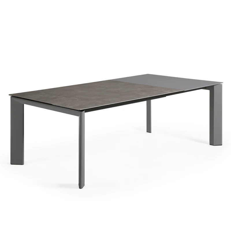 Axis extendable ceramic table in Vulcano Ceniza finish, anthracite steel legs 160 (220)cm