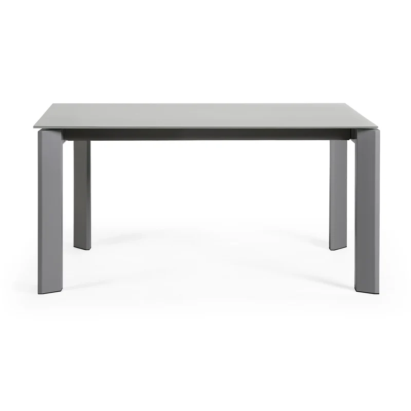 Axis extendable table in grey glass with steel legs in a dark grey finish, 160 (220) cm