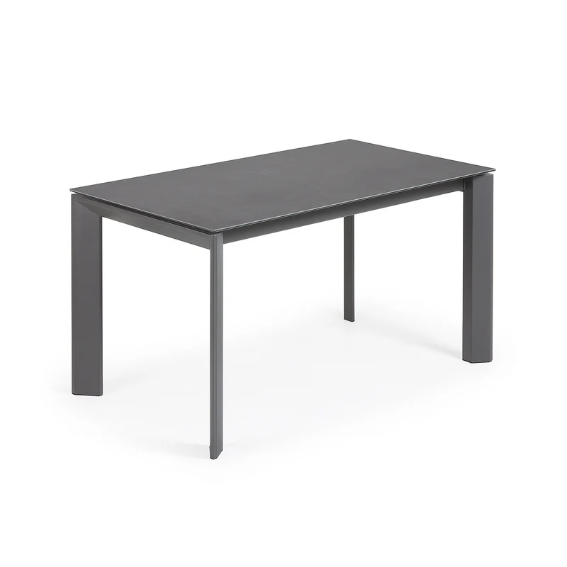 Axis extendable porcelain table with Volcano Rock finish and dark grey steel legs, 140 (200) cm