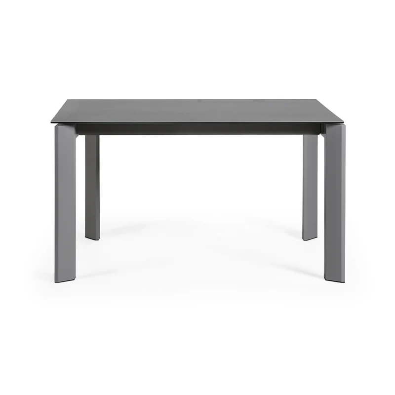 Axis extendable porcelain table with Volcano Rock finish and dark grey steel legs, 140 (200) cm