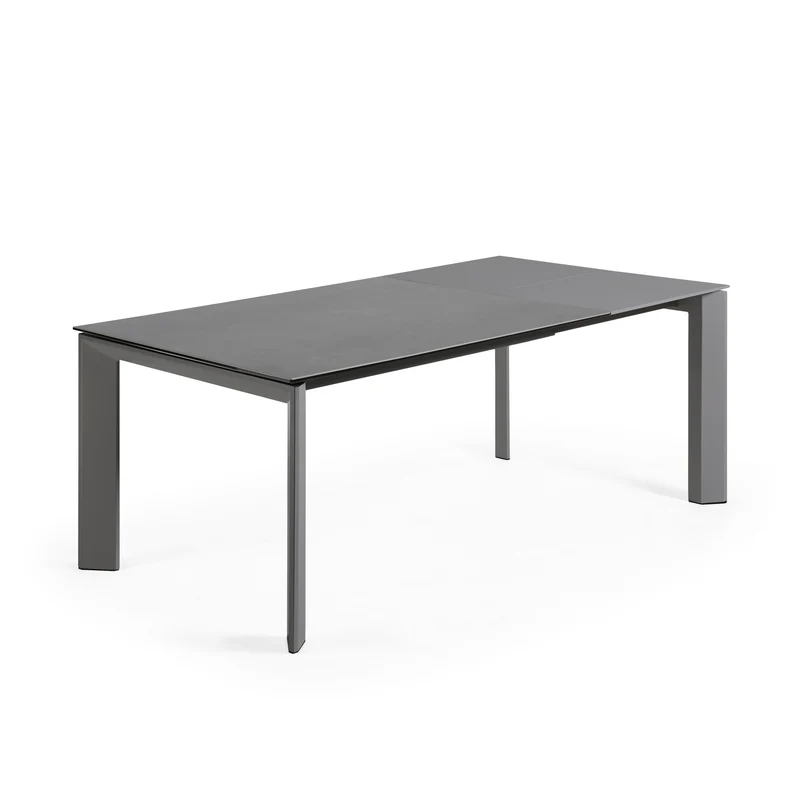Axis extendable porcelain table with Volcano Rock finish and dark grey steel legs, 140 (200) cm