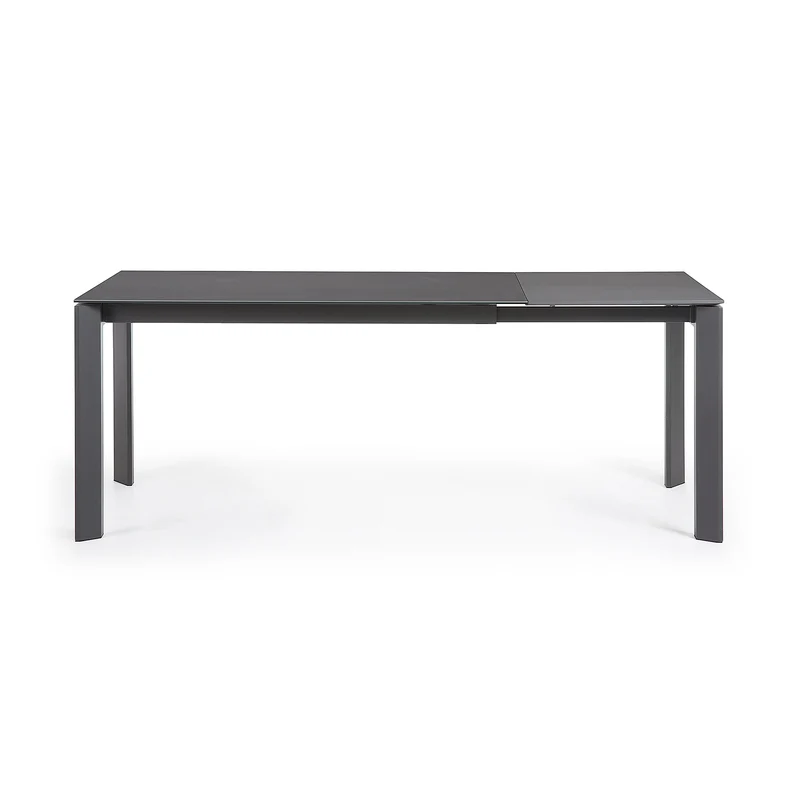 Axis extendable porcelain table with Volcano Rock finish and dark grey steel legs, 140 (200) cm