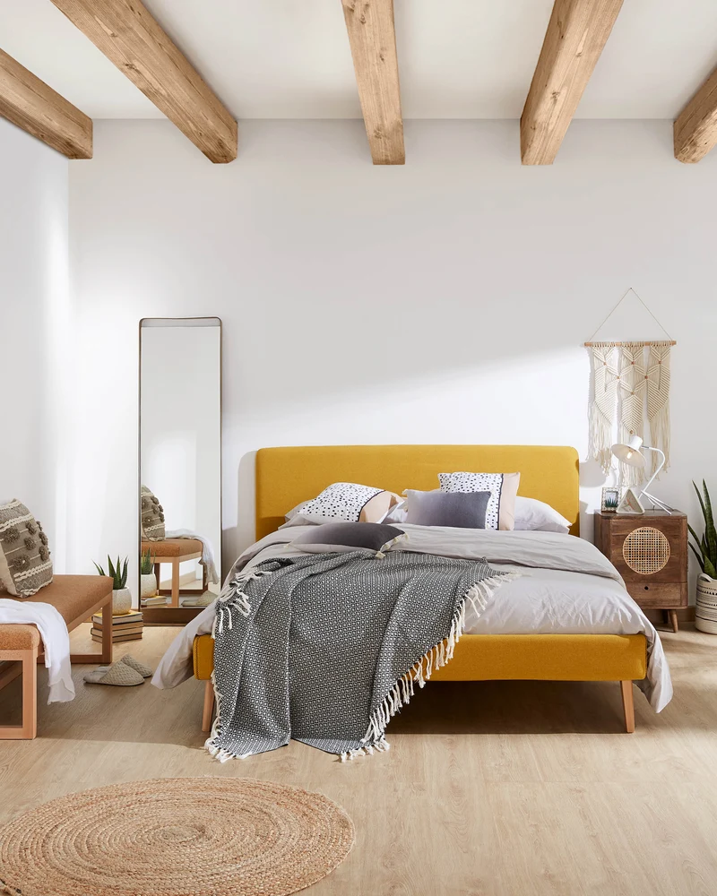 Dyla bed cover in mustard for a 160 x 200 cm mattress