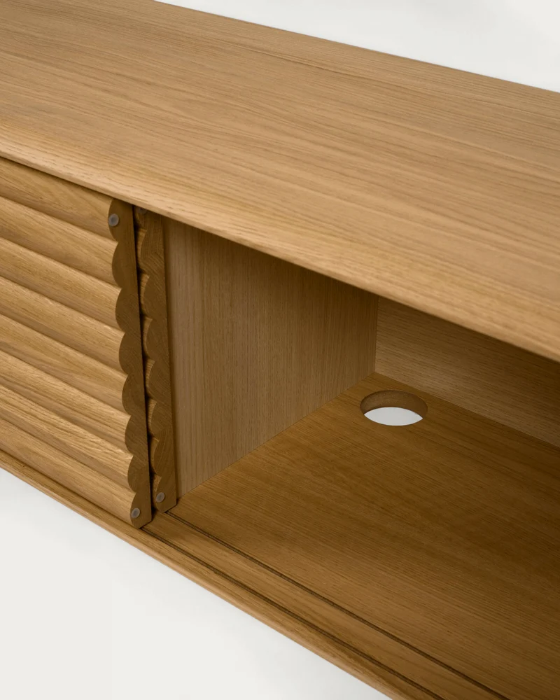 Lenon 2 door solid wood and oak veneer TV stand, 200 x 57 cm, FSC MIX Credit