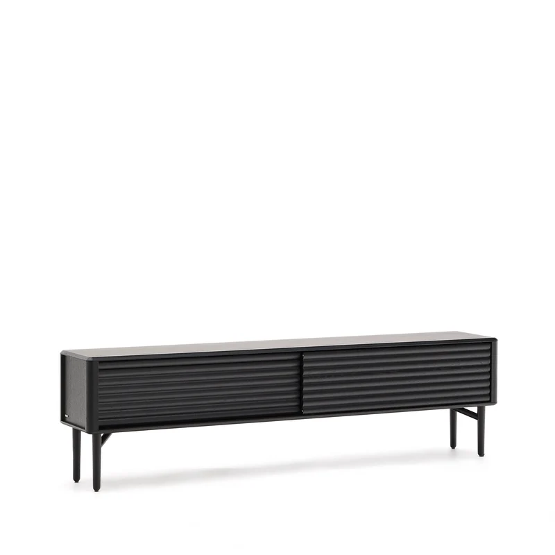 Lenon TV cabinet, 2 doors in solid wood and black oak veneer 200x57 cm FSC Mix Credit