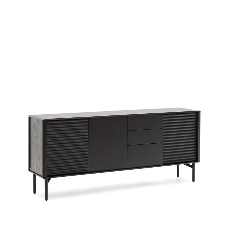 Lenon sideboard 3 doors and 3 drawers solid wood and black oak veneer 200x86cm FSC Mix Credit