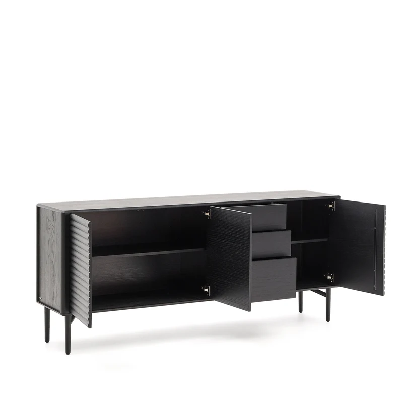 Lenon sideboard 3 doors and 3 drawers solid wood and black oak veneer 200x86cm FSC Mix Credit