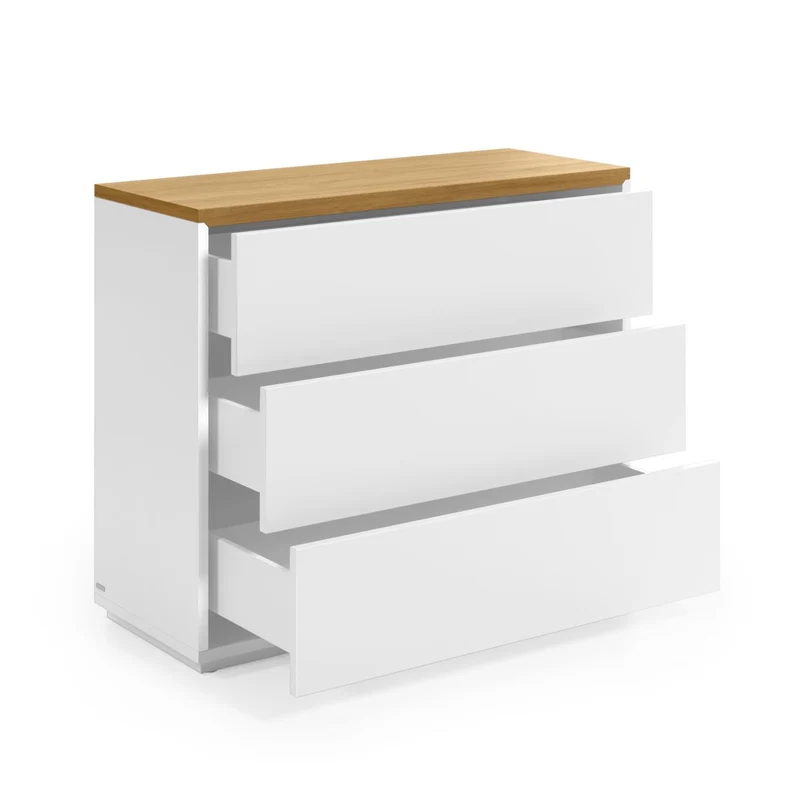 Abilen 3-drawer oak veneer and white lacquer chest of drawers 90 x 75 cm FSC 100%