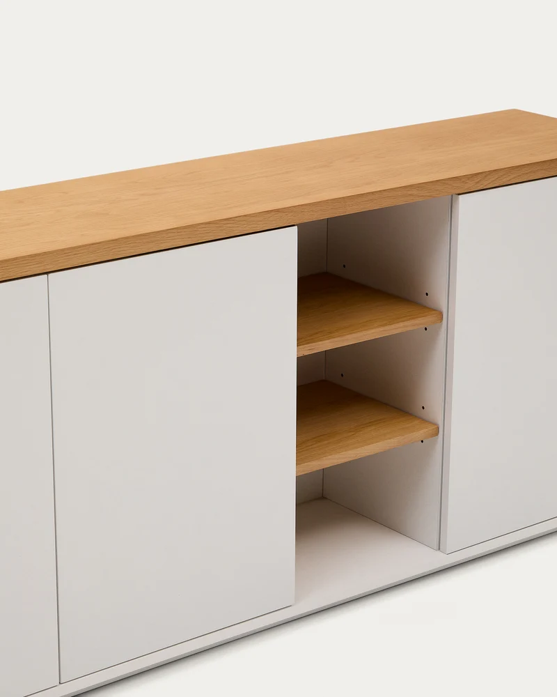 Abilen oak wood veneer 3 door sideboard with white lacquer, 180 x 75 cm FSC 100%